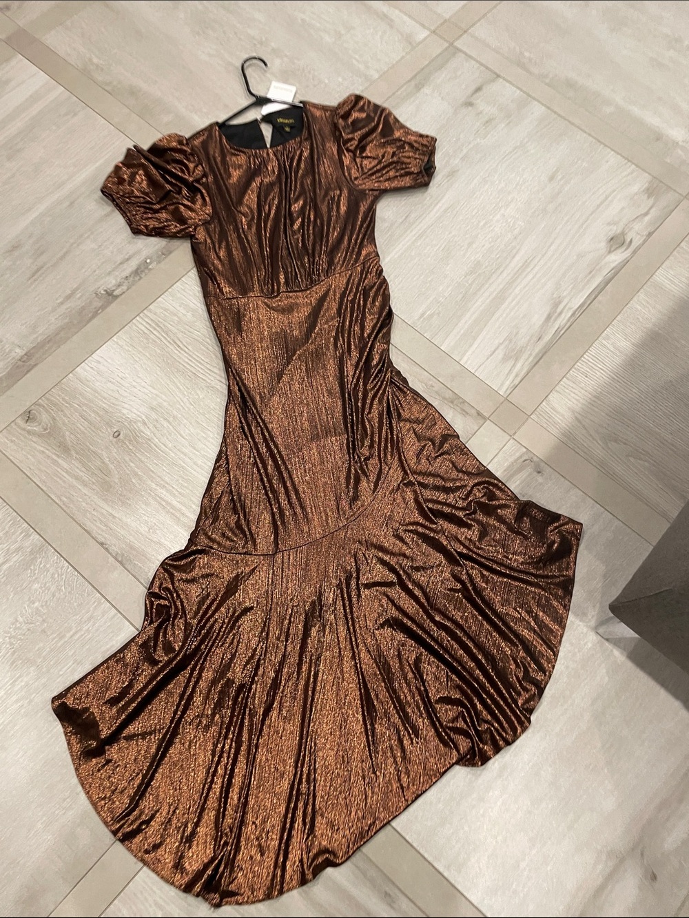 Sugarlips Copper Metallic Maxi Dress with Puff Sleeves